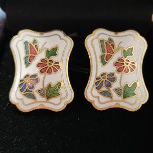 Cloisonne Floral Enamel Earrings with Gold Accents